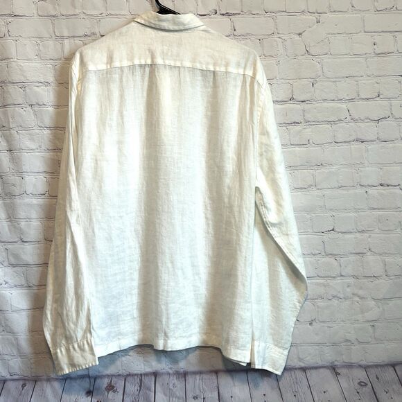 Vince Womens L White Classic Fit Long Sleeve Popover Shirt 100% Linen Blouse - Picture 5 of 9